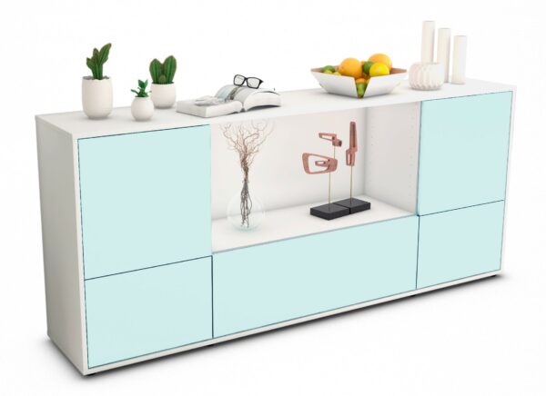 Sideboard Elvezia | Korpus Weiß | Front in Mint | 180x79x35cm (BxHxT)