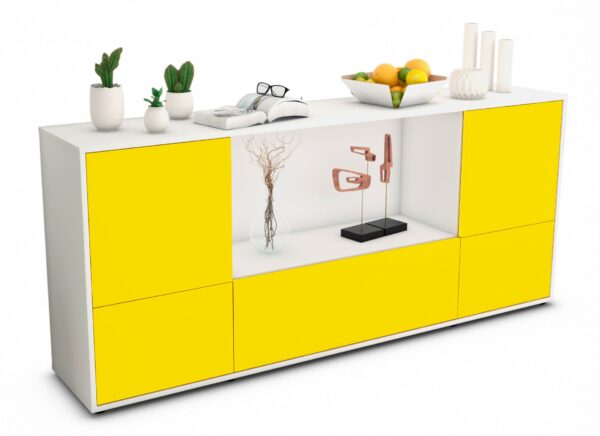 Sideboard Elvezia | Korpus Weiß | Front in Gelb | 180x79x35cm (BxHxT)