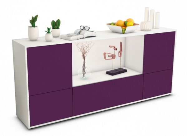 Sideboard Elvezia | Korpus Weiß | Front in Lila | 180x79x35cm (BxHxT)