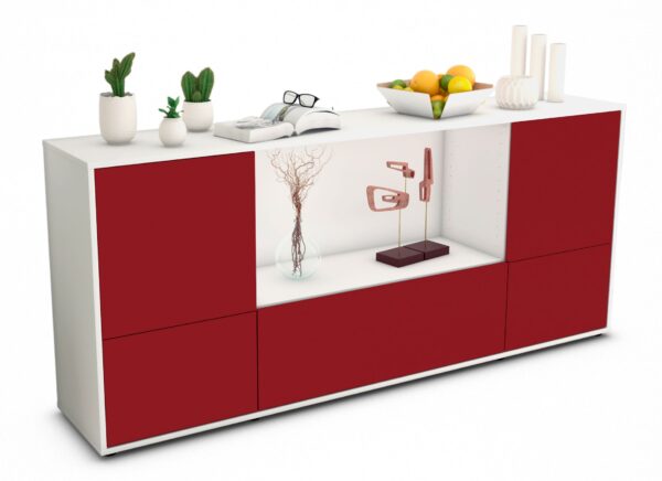 Sideboard Elvezia | Korpus Weiß | Front in Bordeaux | 180x79x35cm (BxHxT)