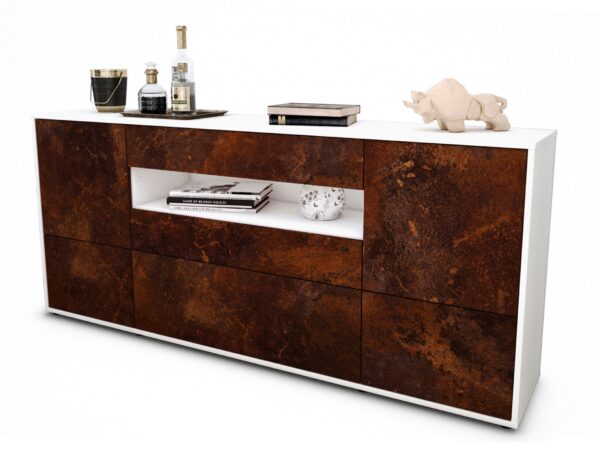 Sideboard Elvira | Korpus Weiß | Front in Rost Optik | 180x79x35cm (BxHxT)