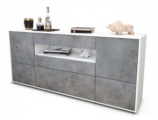 Sideboard Elvira | Korpus Weiß | Front in Beton Optik | 180x79x35cm (BxHxT)