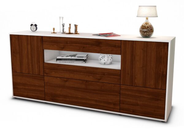 Sideboard Elvira | Korpus Weiß | Front in Walnuss Holz Optik | 180x79x35cm (BxHxT)