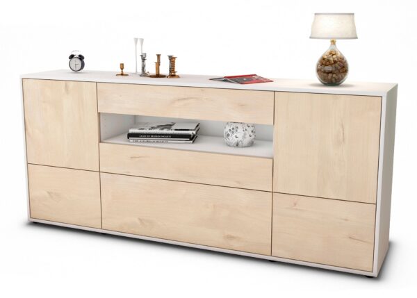 Sideboard Elvira | Korpus Weiß | Front in Zeder Holz Optik | 180x79x35cm (BxHxT)