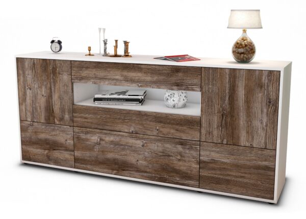 Sideboard Elvira | Korpus Weiß | Front in Treibholz Holz Optik | 180x79x35cm (BxHxT)