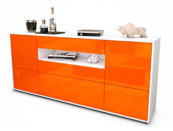 Sideboard Elvira | Korpus Weiß | Front in Hochglanz Orange | 180x79x35cm (BxHxT)