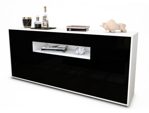 Sideboard Elvira | Korpus Weiß | Front in Hochglanz Schwarz | 180x79x35cm (BxHxT)