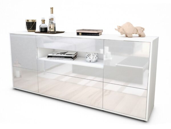 Sideboard Elvira | Korpus Weiß | Front in Hochglanz Weiß | 180x79x35cm (BxHxT)