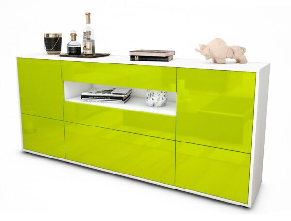 Sideboard Elvira | Korpus Weiß | Front in Hochglanz Grün | 180x79x35cm (BxHxT)