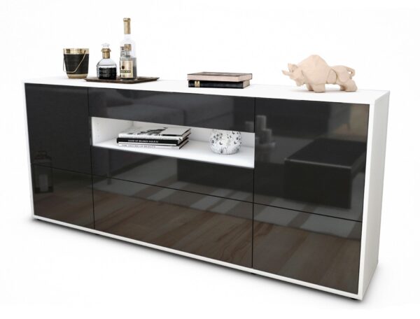 Sideboard Elvira | Korpus Weiß | Front in Hochglanz Grau | 180x79x35cm (BxHxT)