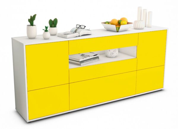 Sideboard Elvira | Korpus Weiß | Front in Gelb | 180x79x35cm (BxHxT)