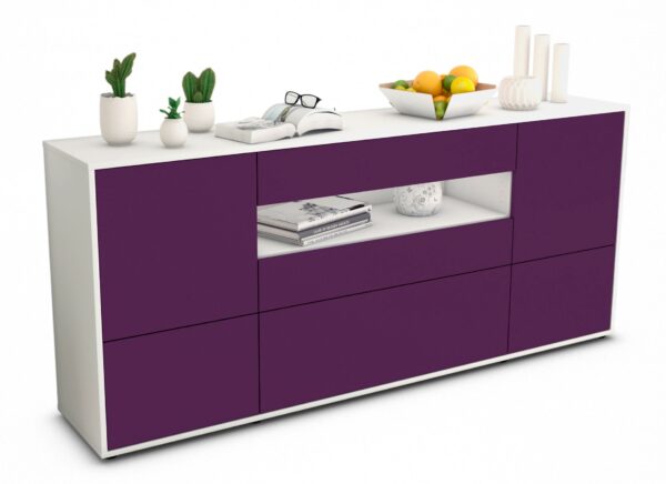 Sideboard Elvira | Korpus Weiß | Front in Lila | 180x79x35cm (BxHxT)