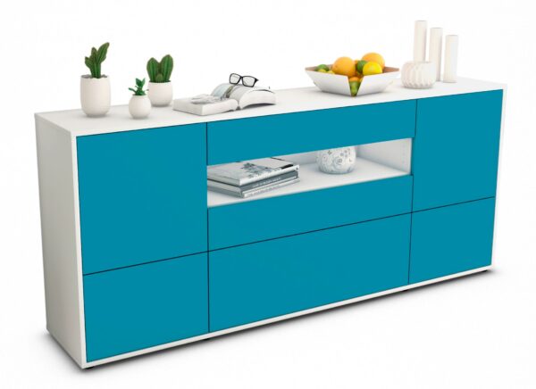 Sideboard Elvira | Korpus Weiß | Front in Türkis | 180x79x35cm (BxHxT)