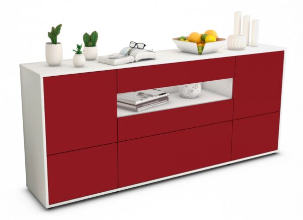 Sideboard Elvira | Korpus Weiß | Front in Bordeaux | 180x79x35cm (BxHxT)