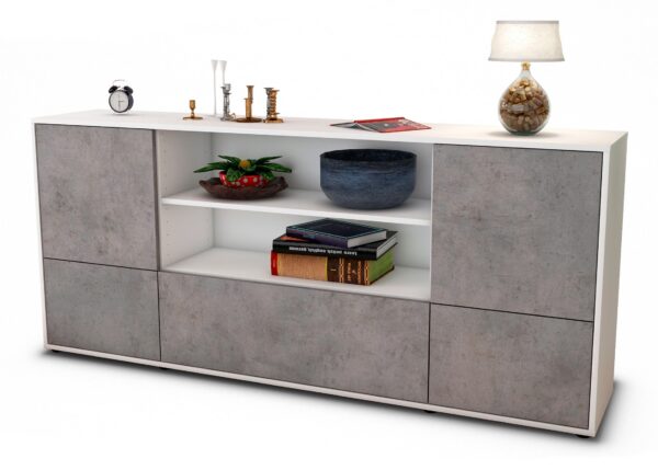 Sideboard Emanuela | Korpus Weiß | Front in Beton Optik | 180x79x35cm (BxHxT)