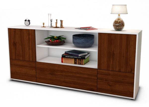 Sideboard Emanuela | Korpus Weiß | Front in Walnuss Holz Optik | 180x79x35cm (BxHxT)