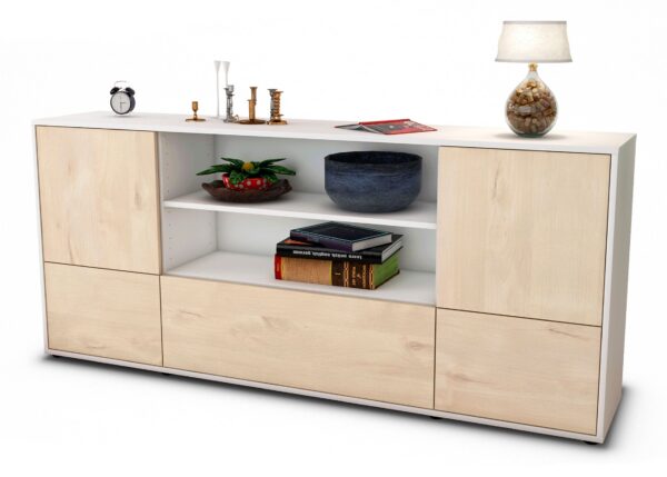 Sideboard Emanuela | Korpus Weiß | Front in Zeder Holz Optik | 180x79x35cm (BxHxT)