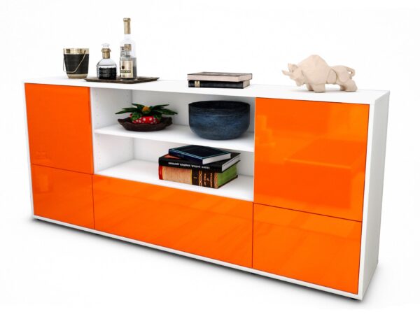 Sideboard Emanuela | Korpus Weiß | Front in Hochglanz Orange | 180x79x35cm (BxHxT)