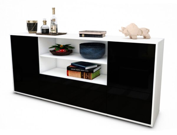 Sideboard Emanuela | Korpus Weiß | Front in Hochglanz Schwarz | 180x79x35cm (BxHxT)