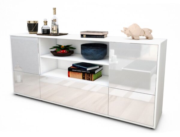 Sideboard Emanuela | Korpus Weiß | Front in Hochglanz Weiß | 180x79x35cm (BxHxT)