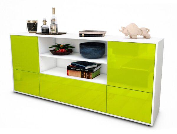 Sideboard Emanuela | Korpus Weiß | Front in Hochglanz Grün | 180x79x35cm (BxHxT)