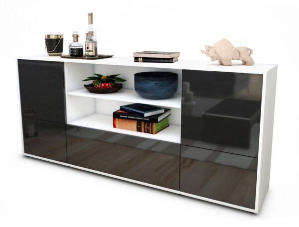 Sideboard Emanuela | Korpus Weiß | Front in Hochglanz Grau | 180x79x35cm (BxHxT)