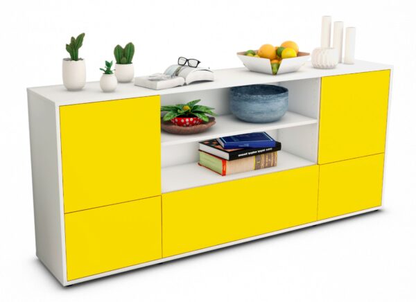 Sideboard Emanuela | Korpus Weiß | Front in Gelb | 180x79x35cm (BxHxT)