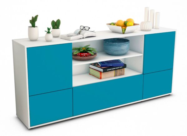 Sideboard Emanuela | Korpus Weiß | Front in Türkis | 180x79x35cm (BxHxT)