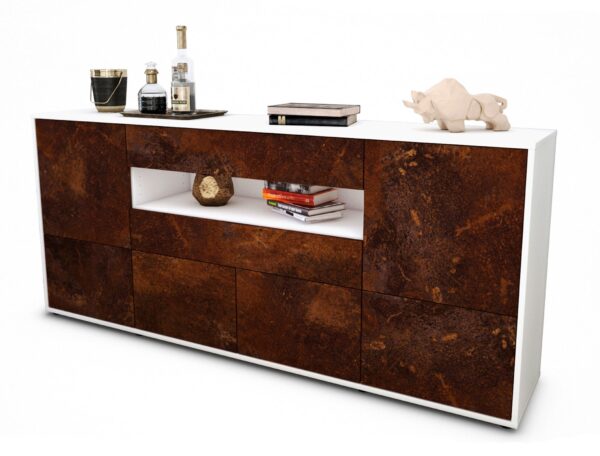 Sideboard Emely | Korpus Weiß | Front in Rost Optik | 180x79x35cm (BxHxT)