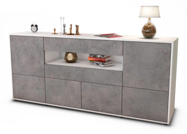 Sideboard Emely | Korpus Weiß | Front in Beton Optik | 180x79x35cm (BxHxT)