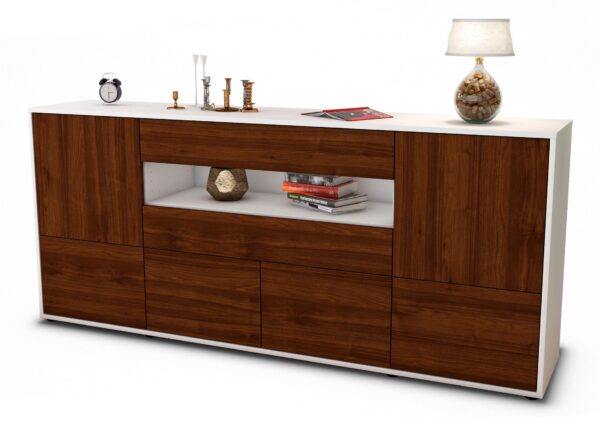 Sideboard Emely | Korpus Weiß | Front in Walnuss Holz Optik | 180x79x35cm (BxHxT)