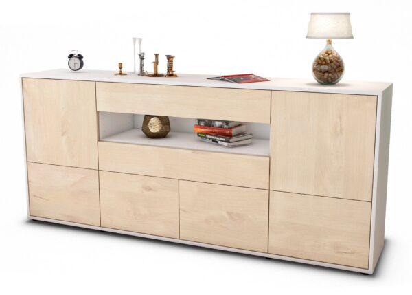 Sideboard Emely | Korpus Weiß | Front in Zeder Holz Optik | 180x79x35cm (BxHxT)