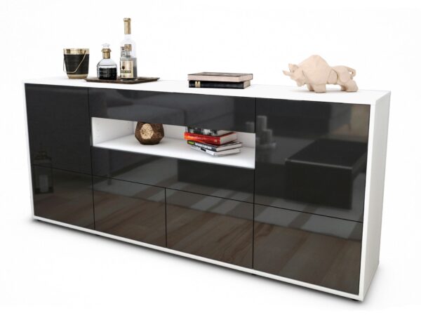 Sideboard Emely | Korpus Weiß | Front in Hochglanz Grau | 180x79x35cm (BxHxT)