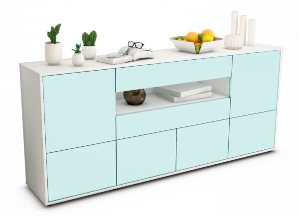 Sideboard Emely | Korpus Weiß | Front in Mint | 180x79x35cm (BxHxT)