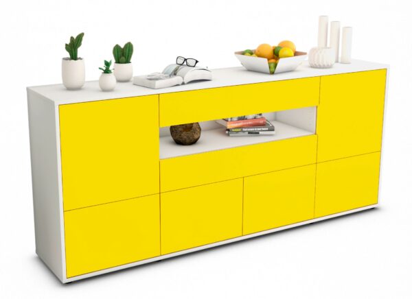 Sideboard Emely | Korpus Weiß | Front in Gelb | 180x79x35cm (BxHxT)