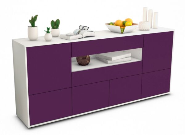 Sideboard Emely | Korpus Weiß | Front in Lila | 180x79x35cm (BxHxT)