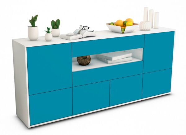 Sideboard Emely | Korpus Weiß | Front in Türkis | 180x79x35cm (BxHxT)