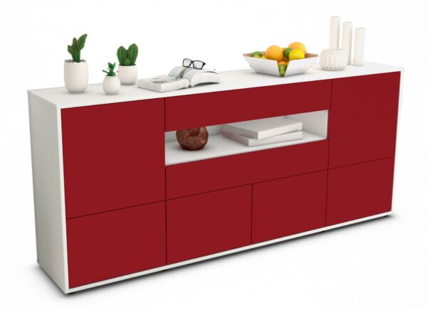 Sideboard Emely | Korpus Weiß | Front in Bordeaux | 180x79x35cm (BxHxT)