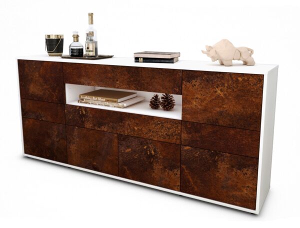 Sideboard Emerelda | Korpus Weiß | Front in Rost Optik | 180x79x35cm (BxHxT)