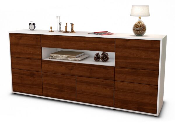 Sideboard Emerelda | Korpus Weiß | Front in Walnuss Holz Optik | 180x79x35cm (BxHxT)