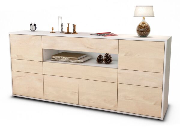 Sideboard Emerelda | Korpus Weiß | Front in Zeder Holz Optik | 180x79x35cm (BxHxT)