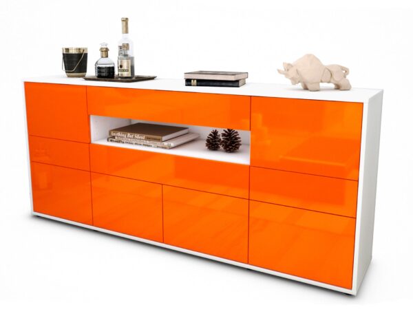 Sideboard Emerelda | Korpus Weiß | Front in Hochglanz Orange | 180x79x35cm (BxHxT)