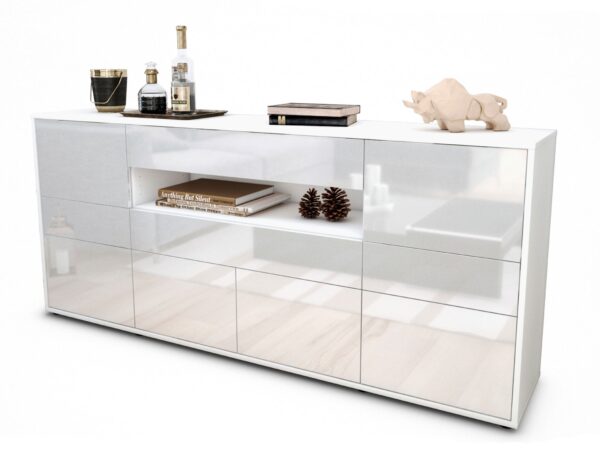 Sideboard Emerelda | Korpus Weiß | Front in Hochglanz Weiß | 180x79x35cm (BxHxT)