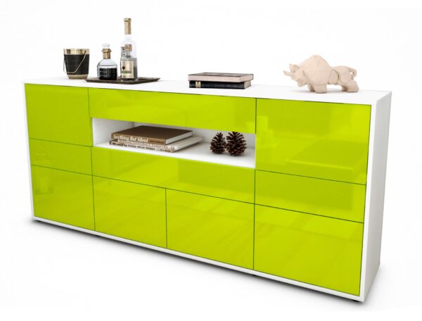 Sideboard Emerelda | Korpus Weiß | Front in Hochglanz Grün | 180x79x35cm (BxHxT)