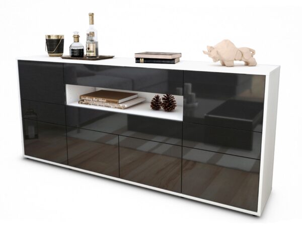 Sideboard Emerelda | Korpus Weiß | Front in Hochglanz Grau | 180x79x35cm (BxHxT)