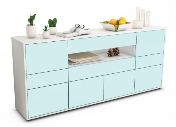 Sideboard Emerelda | Korpus Weiß | Front in Mint | 180x79x35cm (BxHxT)