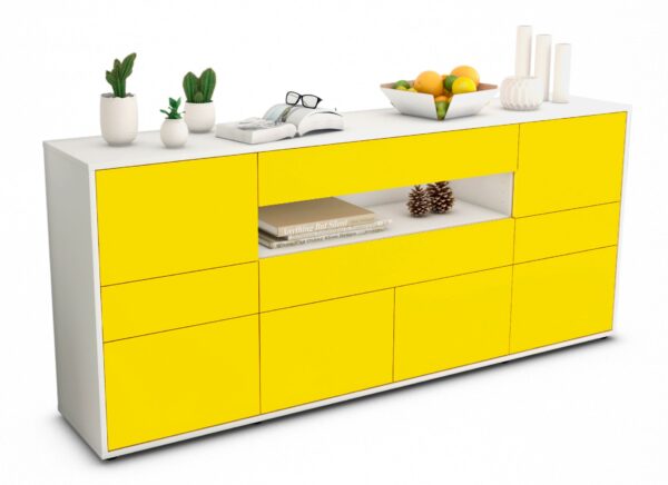 Sideboard Emerelda | Korpus Weiß | Front in Gelb | 180x79x35cm (BxHxT)