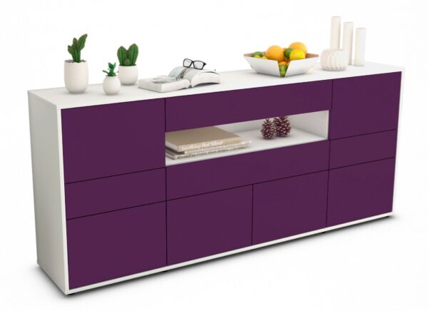 Sideboard Emerelda | Korpus Weiß | Front in Lila | 180x79x35cm (BxHxT)