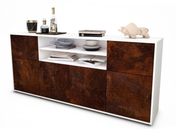 Sideboard Emilia | Korpus Weiß | Front in Rost Optik | 180x79x35cm (BxHxT)