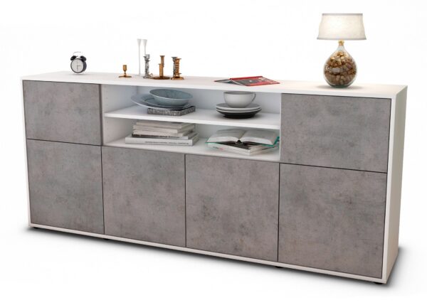 Sideboard Emilia | Korpus Weiß | Front in Beton Optik | 180x79x35cm (BxHxT)